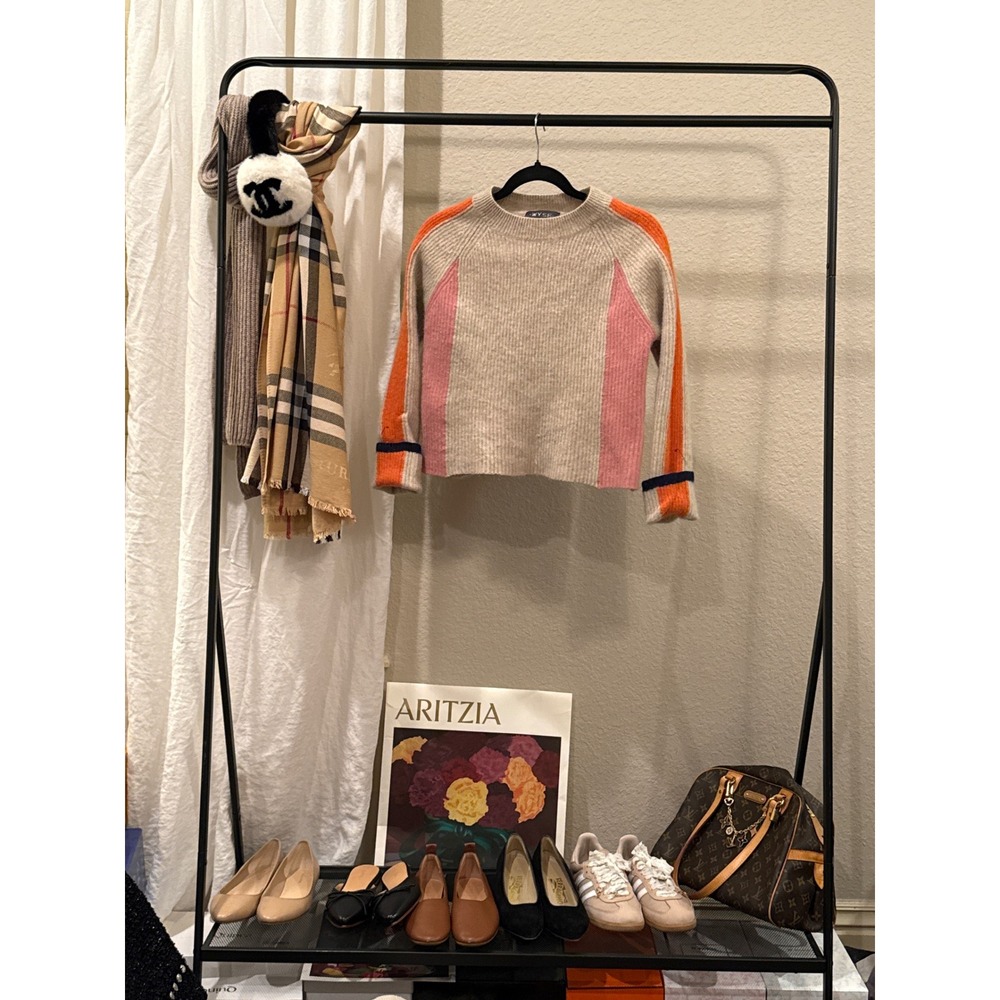 Wyse London Wool Cashmere Colorblock Ribbed Sweater Beige Pink Orange Small